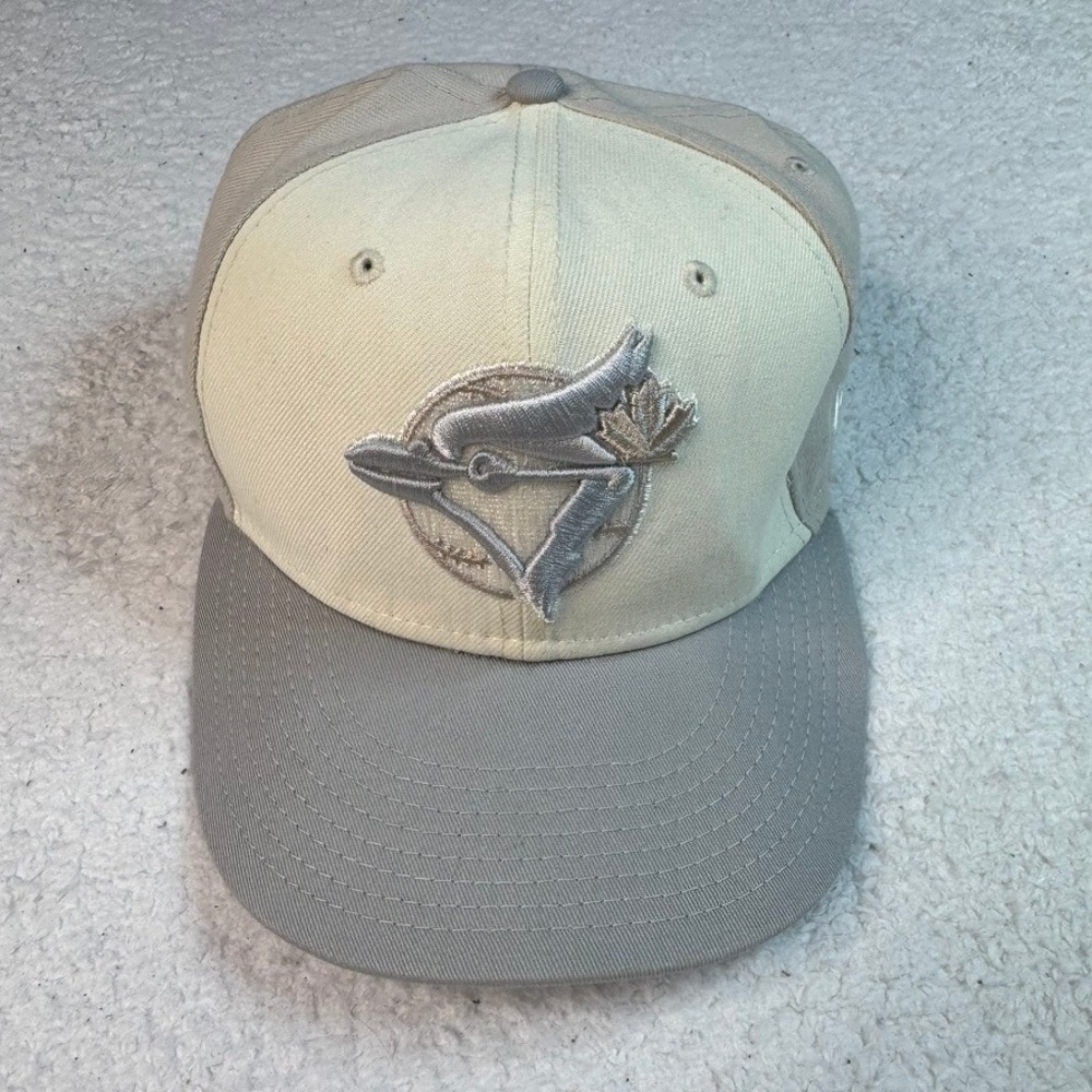 New Era Toronto Blue Jays Hat Mens 7 5/8 Cream Grey 59FIFTY 25 Anniversary Patch